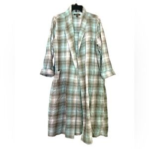 Tommy Bahama Flannel Plaid Robe House Coat Embroidered Grey Blue Small Medium